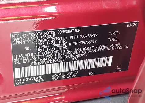 2024 Toyota Rav4 Prime Xse from USA, damaged, VIN JTMFB3FVXRD195457